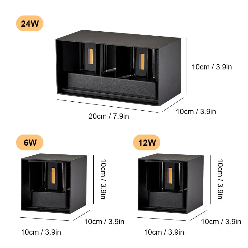 Outdoor Waterproof Aluminum LED Wall Light 12W/24W Porch Garden Interior