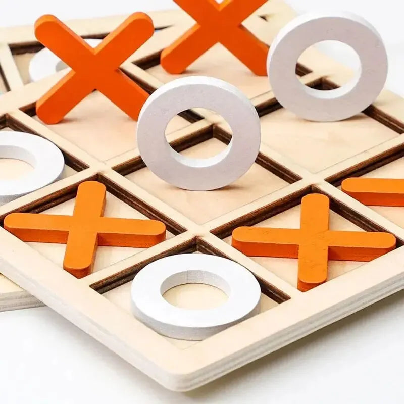 Wooden Montessori Chess & Tic Tac Toe Puzzle Game for Brain Development
