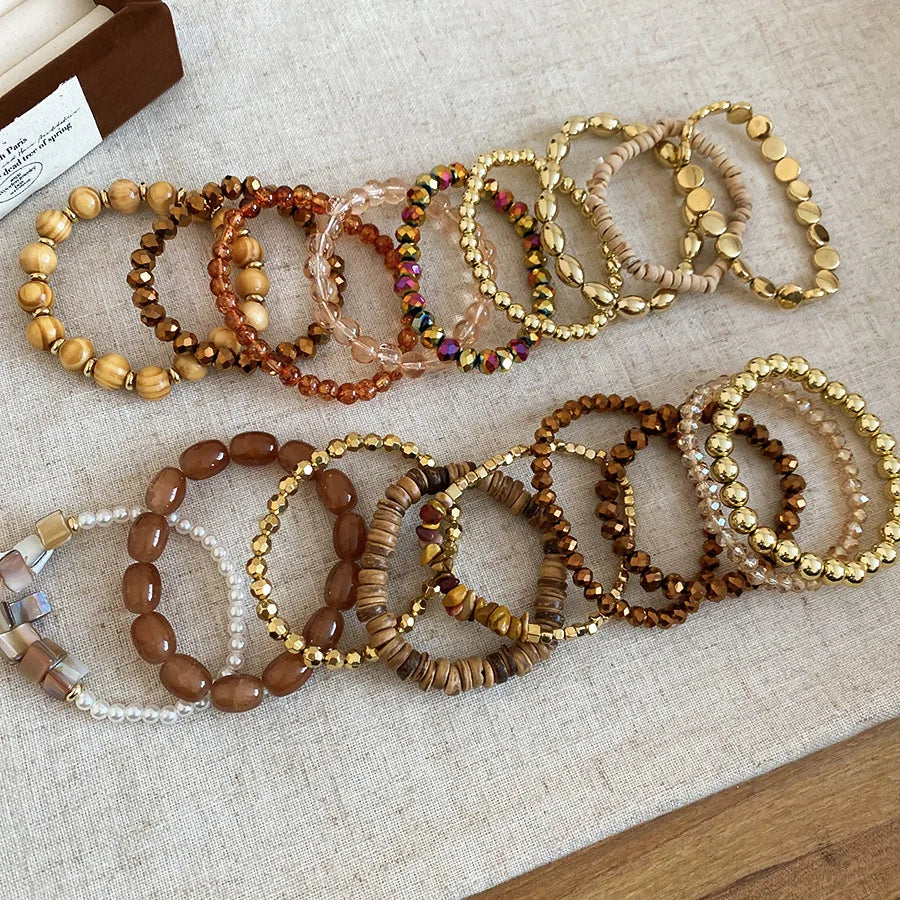 Vintage Glass & Wooden Beaded Bracelets Set - Ethnic Boho Style, Stackable Jewelry for Women Men