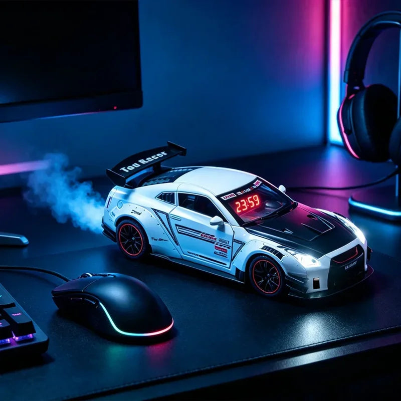 Sports Car Alarm Clock with Engine Roar Sound, Mist Sprayer & LED Lights