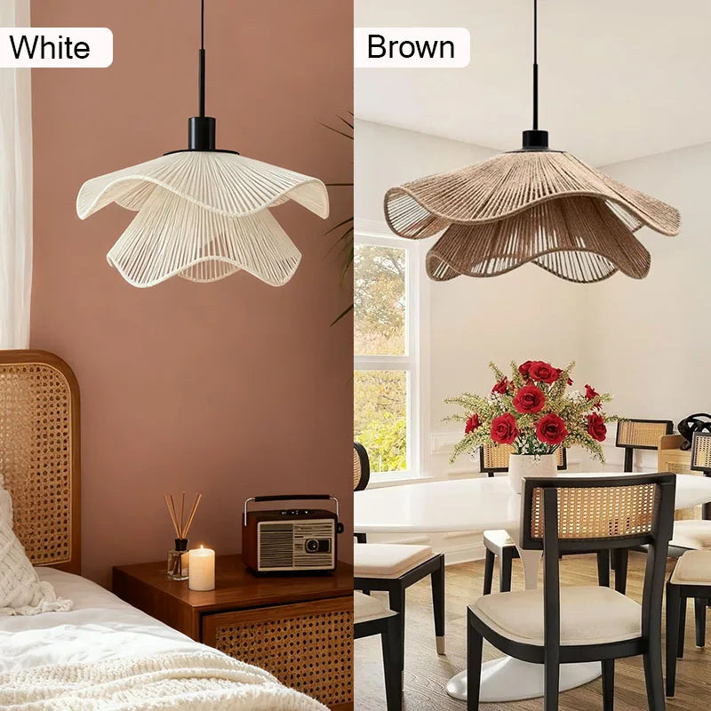 Hemp Rope Pendant Light with LED E27 Bulb - Modern Chandelier for Living & Dining Rooms