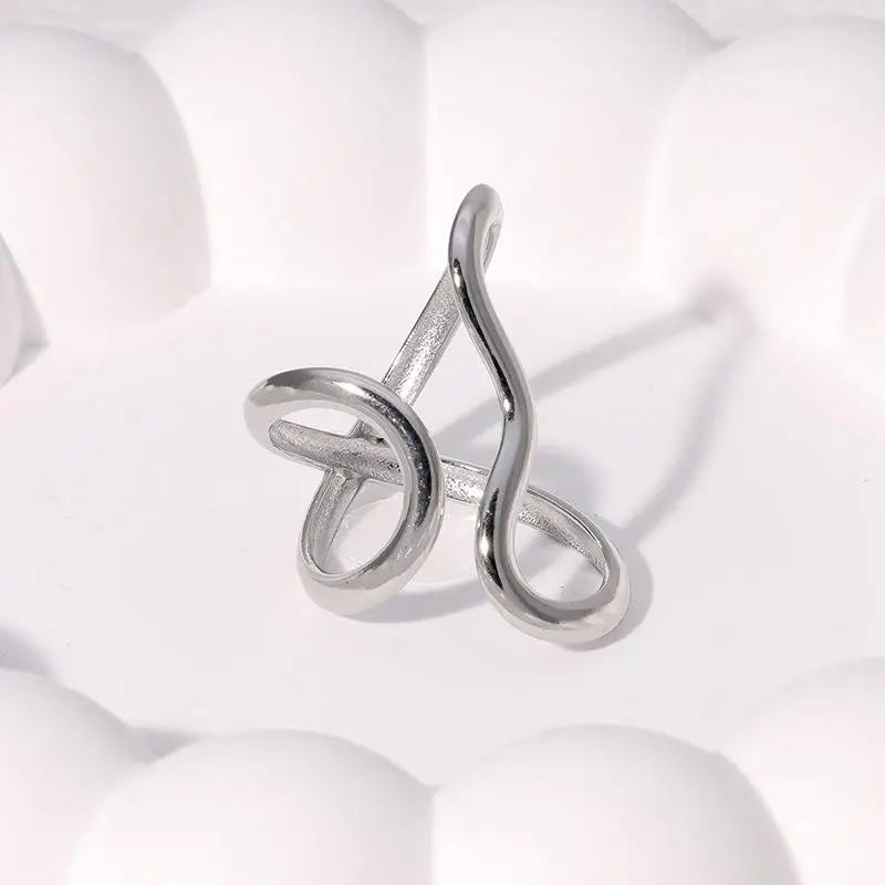 Fashion Stainless Steel Waterproof Open Ring with Charms - 18K Gold Plated Trendy Jewelry for Women
