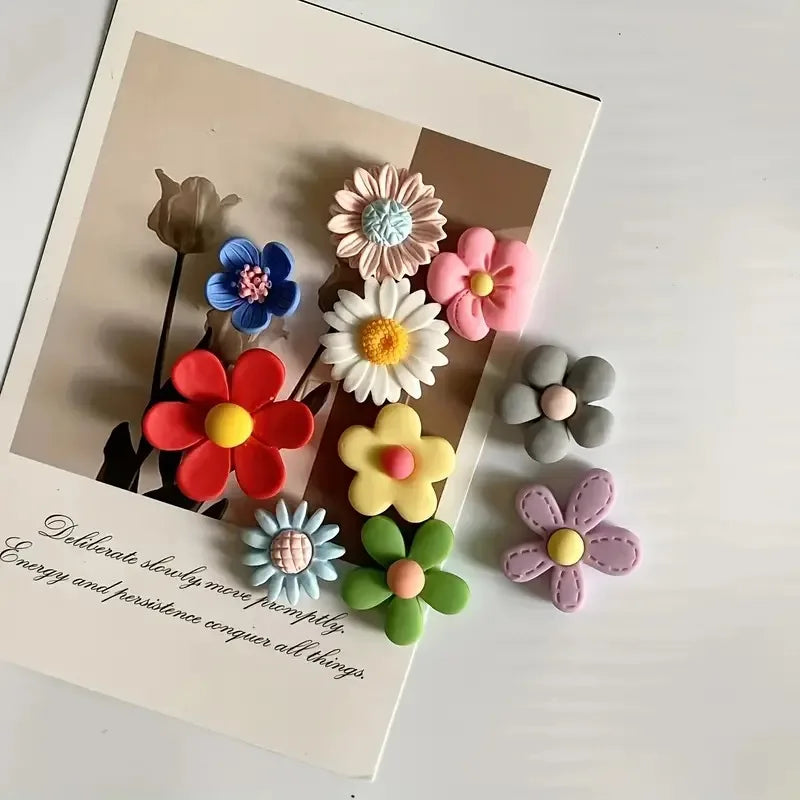 10-Piece Oval Kawaii Flower Refrigerator Magnets - Colorful & Strong for Home & Office