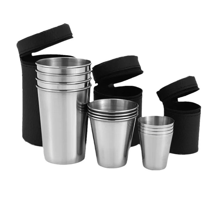 4Pcs Portable Stainless Steel Drinkware Set - Mini Cups for Whisky Wine with Case