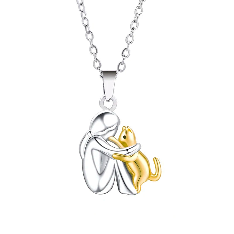 Cat Pendant Necklace for Women Girls Jewelry Gift - Rose Gold Silver Plated