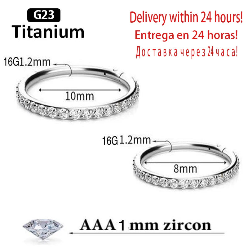 16G Stainless Steel Hoop Nose Ring Clicker Septum Piercing Jewelry