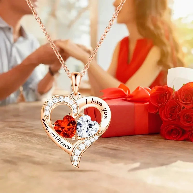 Elegant Red Heart Pendant Necklace with Gift Box - Romantic Jewelry for Women