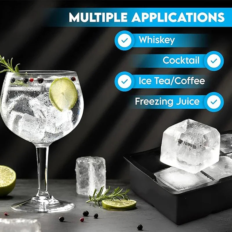 Large Silicone Ice Cube Tray Food Grade Jumbo Square Ice Mold for Home Kitchen