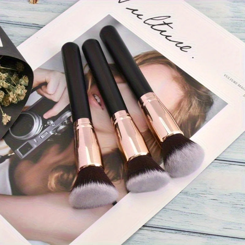 3Pcs Makeup Brush Set with Foundation, Blush & Eyeshadow Brushes - Soft Nylon Bristles, Travel-Friendly