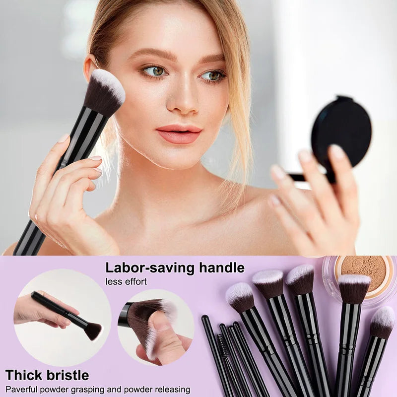 Professional 16-Piece Makeup Brush Set with Soft Synthetic Bristles for Face Eye Contouring