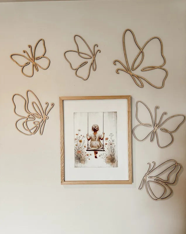 Set of 6 Wooden Butterfly Wall Decor - Boho Nursery & Kids Room Decor