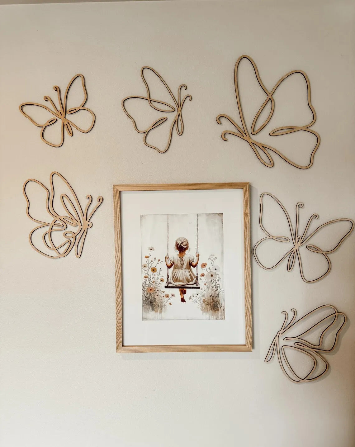 Set of 6 Wooden Butterfly Wall Decor - Boho Nursery & Kids Room Decor