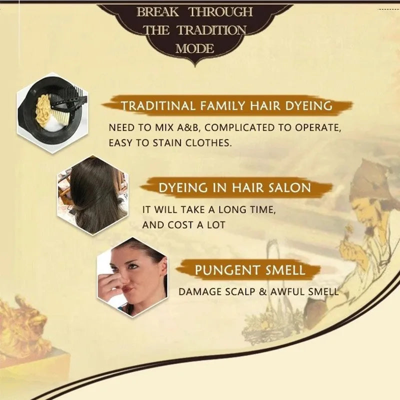 Black Hair Dye Shampoo Permanent Natural Plant Hair Color - No Harm & Easy to Use