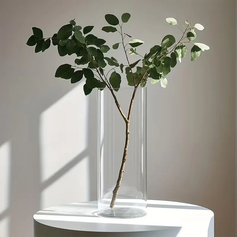 Extra Large Clear Tall Cylinder Glass Vase - Hydroponic Flower Arrangement Set of 2