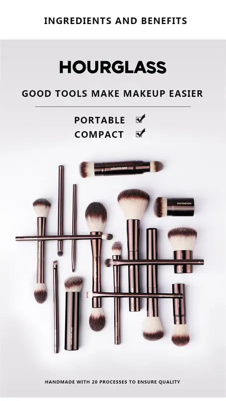 Makeup Brush Set with Double-Ended & Stippling Brushes - Soft BASF Bristles