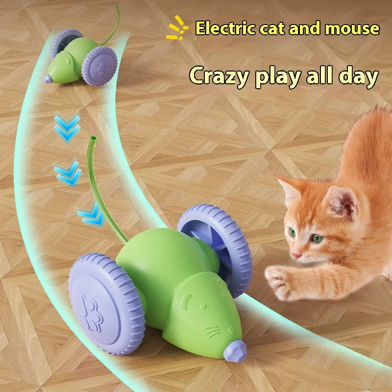 Interactive Electric Mouse Car Toy for Cats Rechargeable Obstacle Avoidance Play Animal