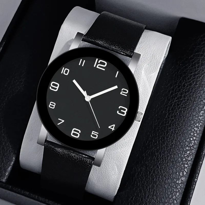 Luxury Men’s Quartz Leather Watch with Round Dial - Casual Business Wristwatch