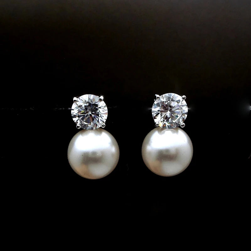 Dainty Pearl Stud Earrings for Women Silver Tone Wedding & Daily Wear Jewelry