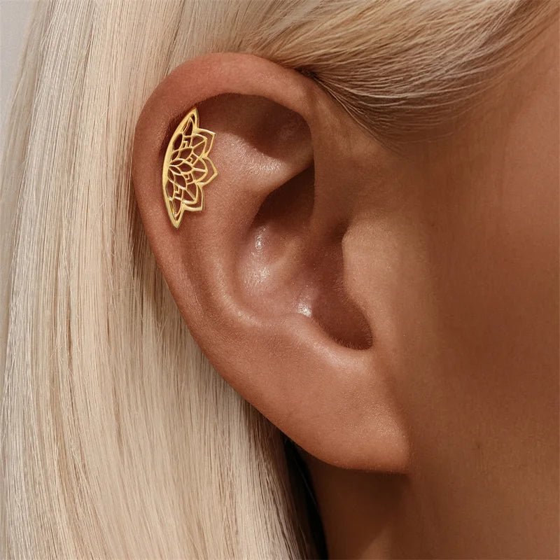 Sterling Silver Lotus Flower Crown Earrings for Women - Hypoallergenic Jewelry