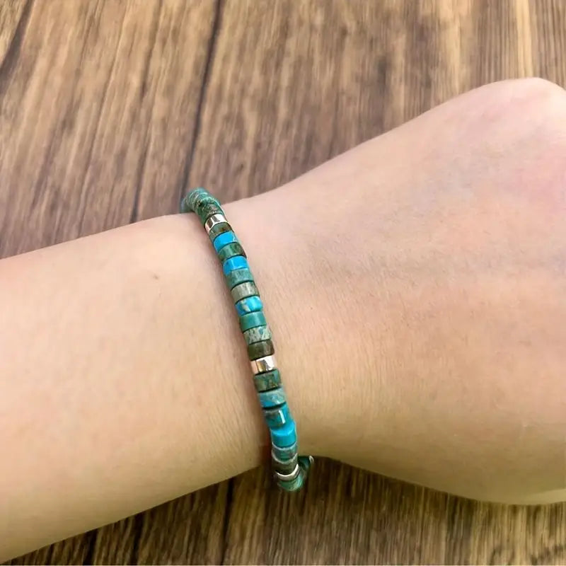 Adjustable Natural Turquoise Beaded Bracelet for Men & Women - Gift & Vacation Accessory