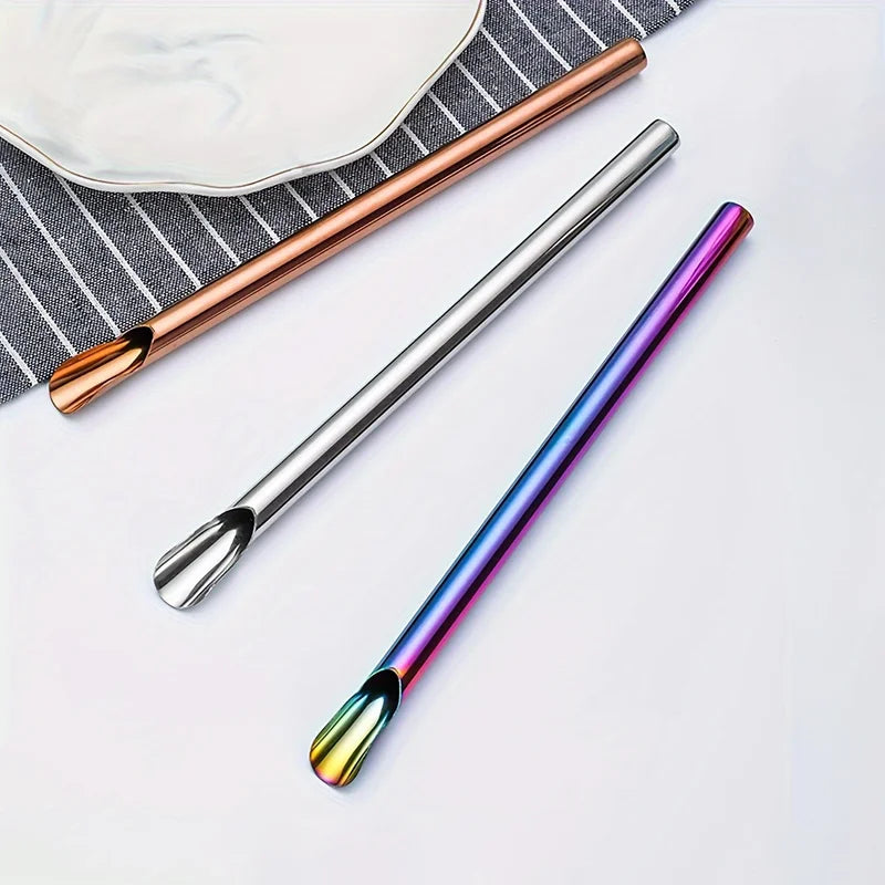 Stainless Steel Milkshake & Cocktail Straws Set with Brush - Multiple Colors