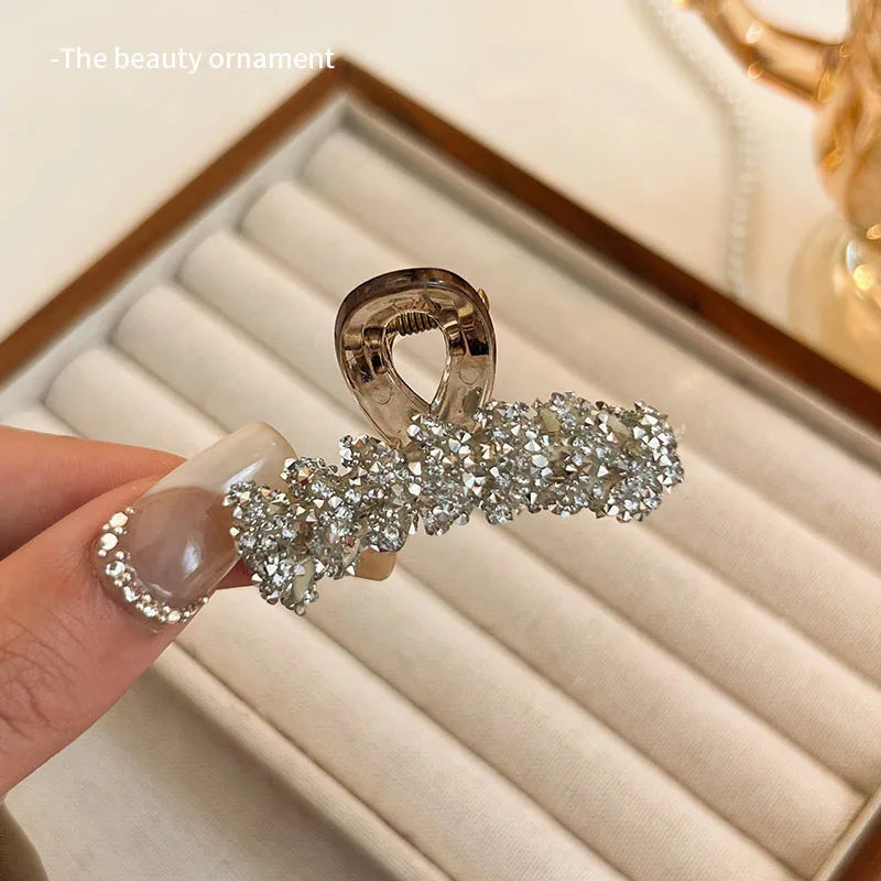 Rhinestone Leaf-Shaped Hair Claw Clamp for Strong Hold Buns - Multiple Colors