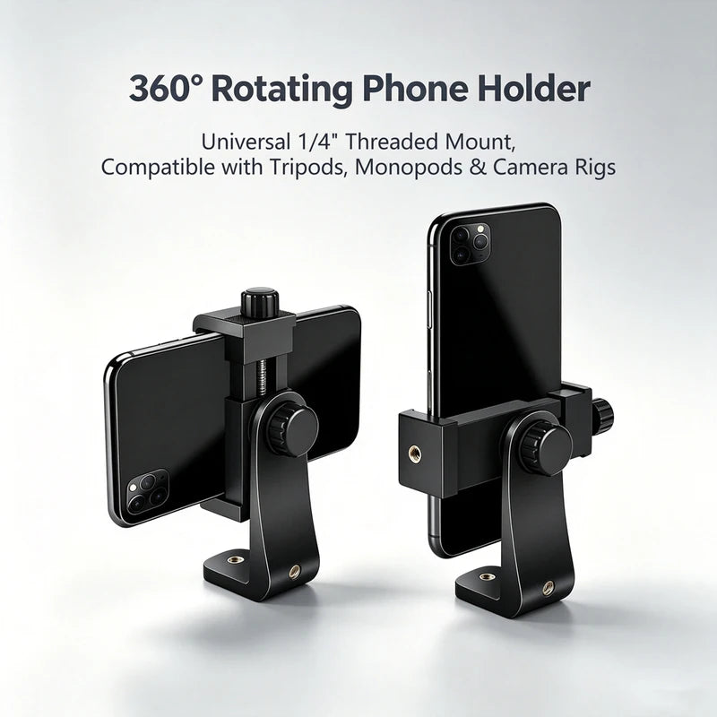 Universal Phone Tripod Mount with 360° Rotation & Bluetooth Remote - Compatible with iPhone & Android
