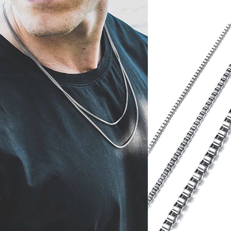 Thin Chain Necklace for Men 1/2/3mm Sterling Silver Square Link Jewelry