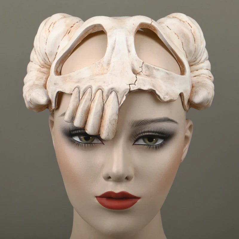 Anime Skull Mask with Goat Horns - Blood War Neliel Helmet Halloween Prop