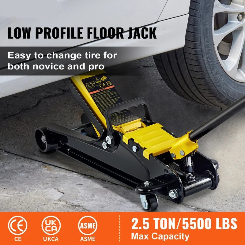 2.5 Ton Low Profile Hydraulic Floor Jack with Steel Construction & Piston Pump