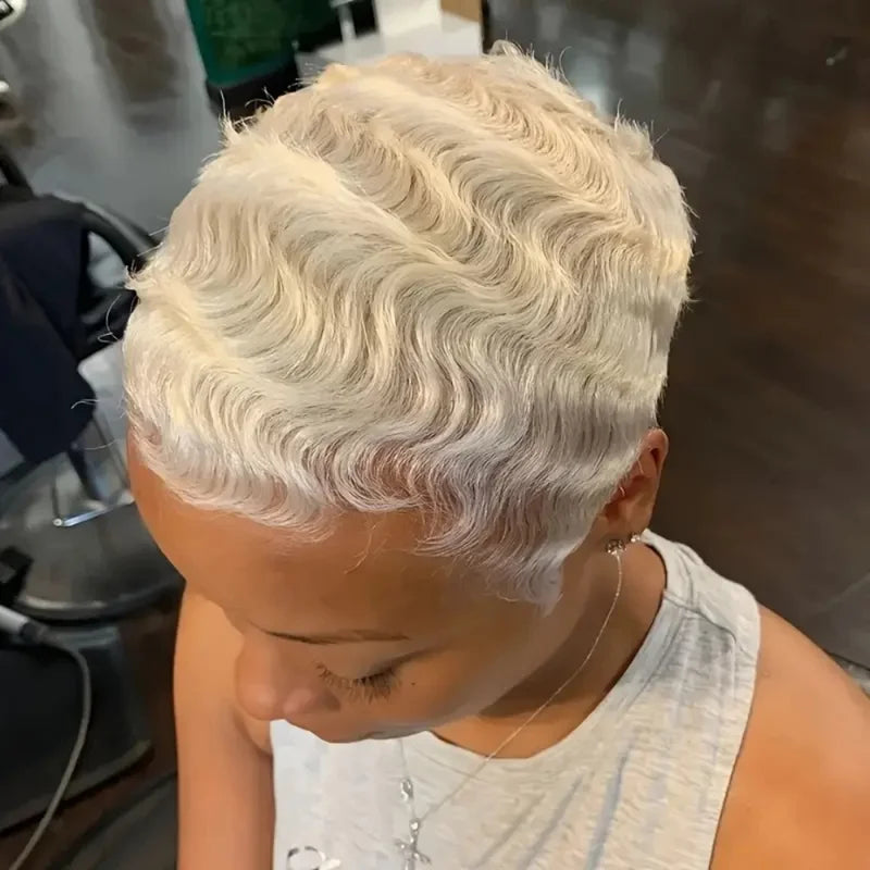 Curly Human Hair Wigs for Women - Short Pixie Cut Brazilian Hair, Full Machine Made