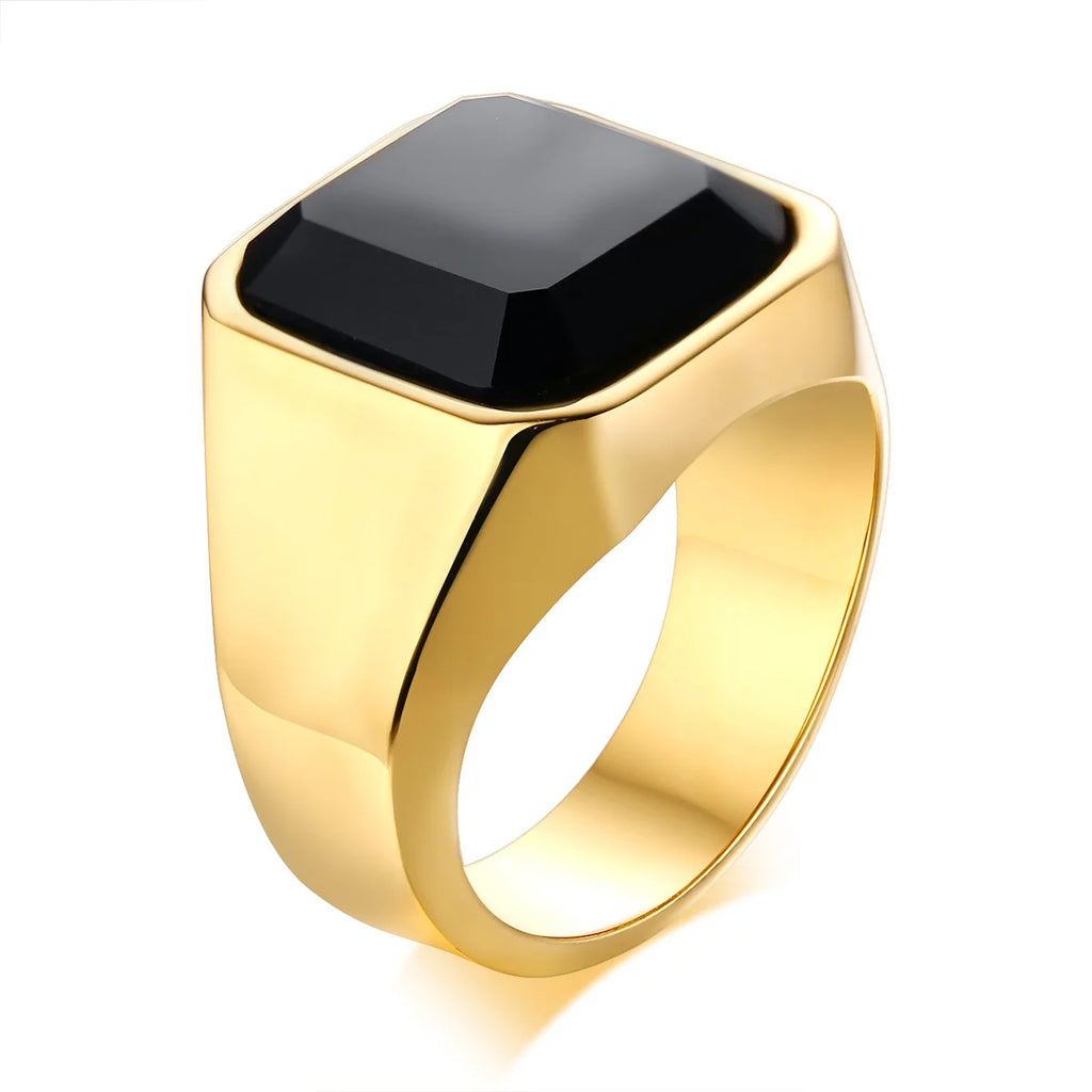 Men's Retro Niche Ring - Stainless Steel Carved Gemstone Inlaid Jewelry