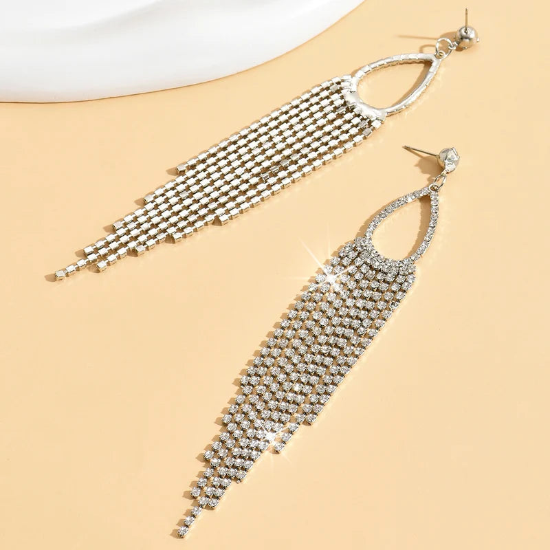 2pcs Women's Rhinestone Tassel Earrings Luxurious Fashion Jewelry for Weddings & Parties