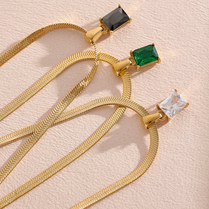 Geometric Square Cubic Zirconia Drop Snake Chain Collar Necklace - Trendy Gold Jewelry