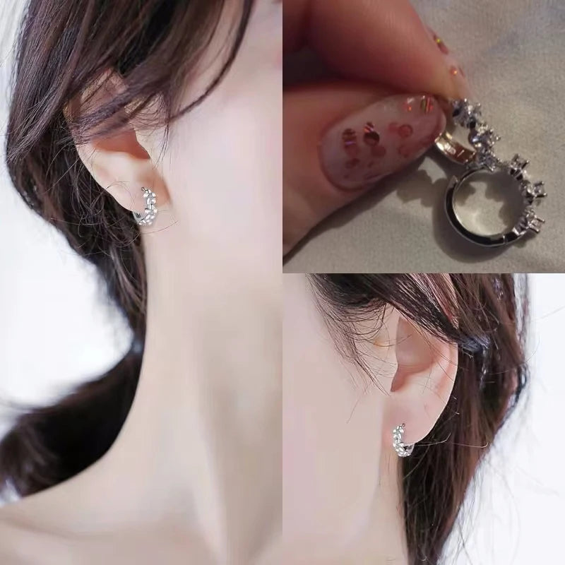 Sterling Silver Rose Flower Hoop Earrings with AAA Zircon for Women
