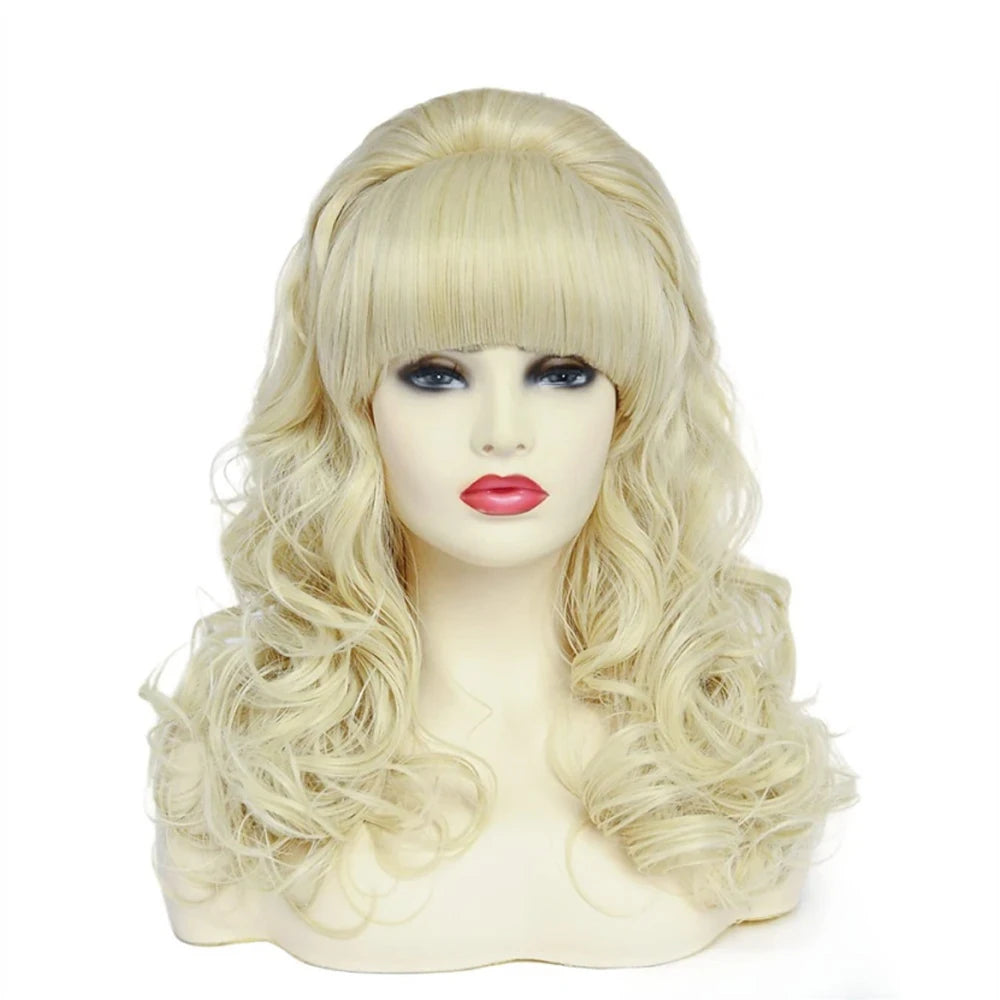 Long Wavy Blonde Costume Wig with Bangs & Bouffant for 80s Party