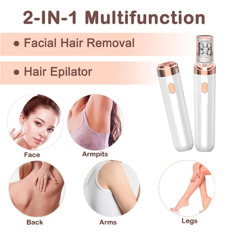 2-in-1 Facial Hair Removal System for Women - Epilator & Razor, Waterproof, Cordless