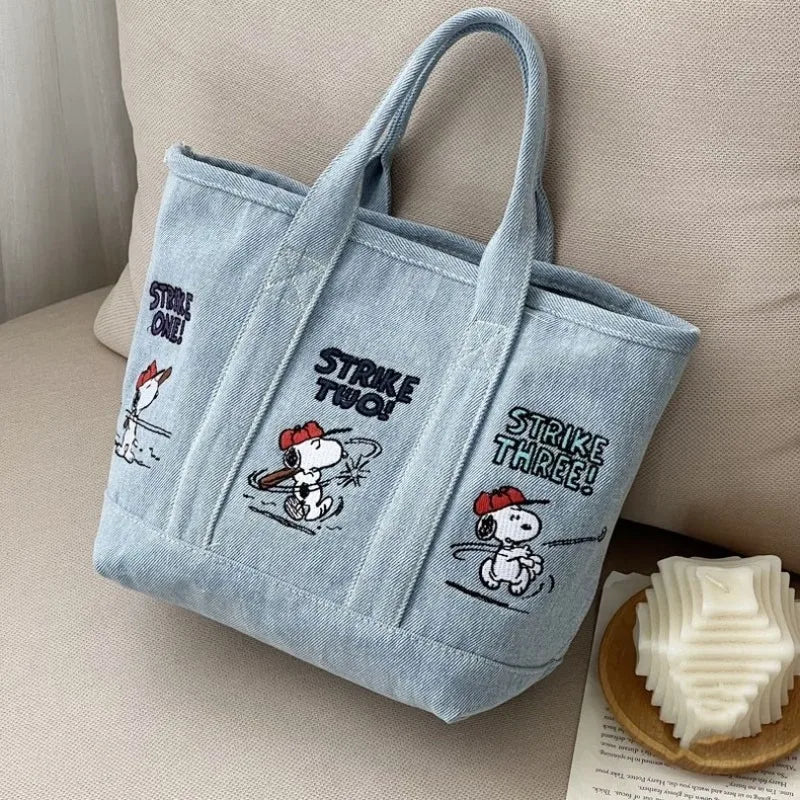 Cute Snoopy Embroidered Canvas Tote Bag for Women Casual Office & Lunch