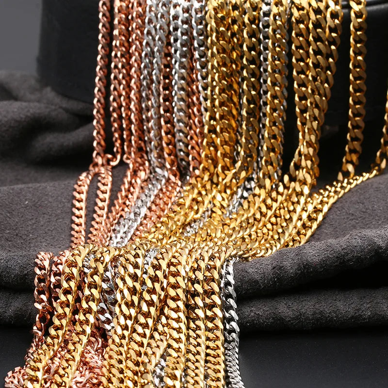 3mm Stainless Steel Rope Chain Necklace - Gold, Red-Brown & Length Variants