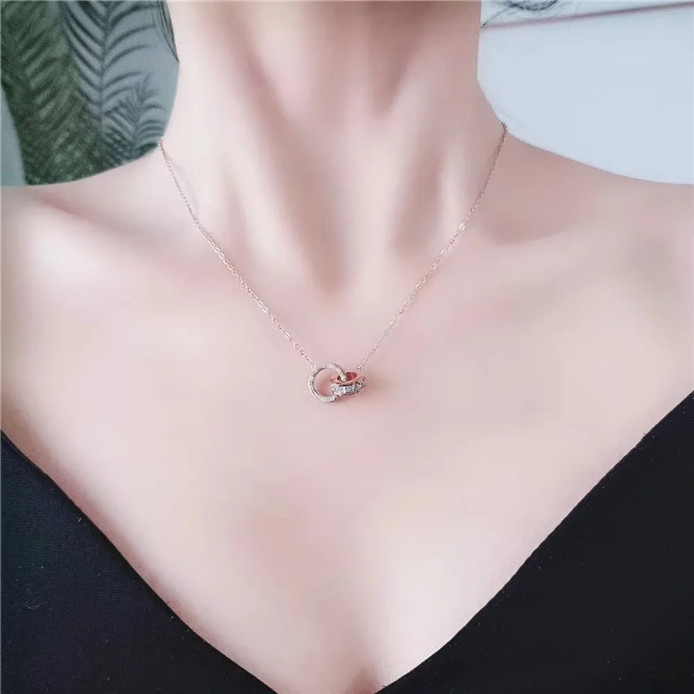 Double Ring Cross Zircon Bracelet for Women Stainless Steel Jewelry