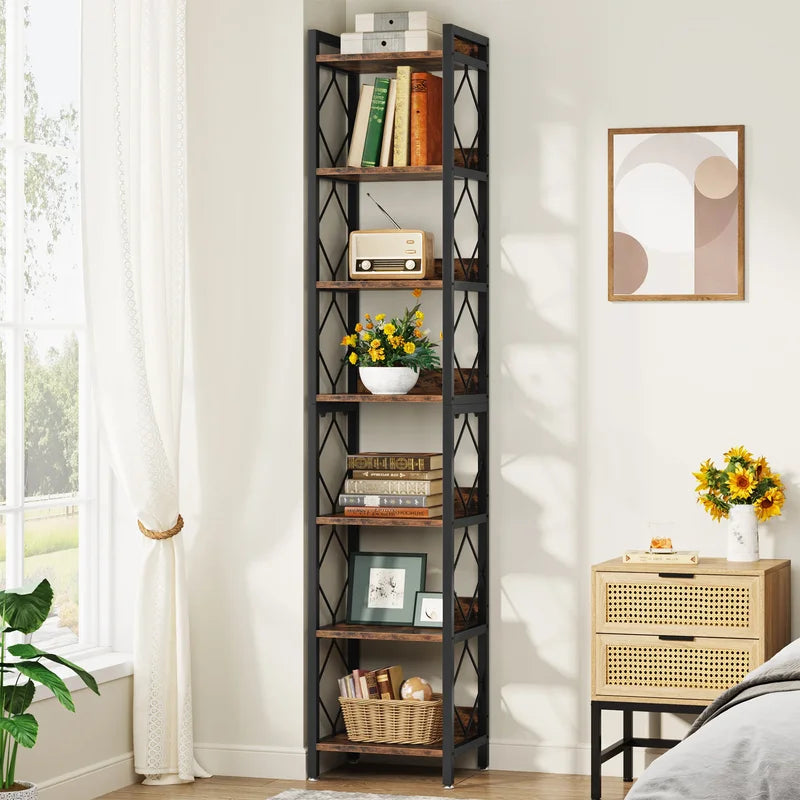 78.7-Inch Tall Narrow Bookshelf with 7 Shelves for Small Spaces