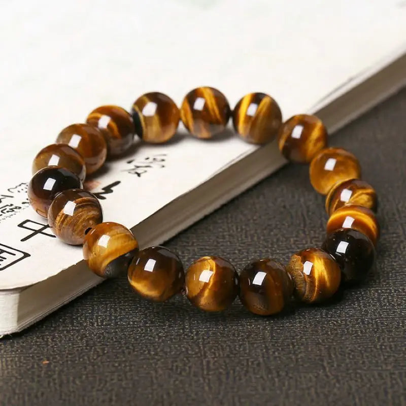 Vintage Nature Tiger Eye Stone Bracelet for Men with Buddha Charm - Elastic Gift Jewelry