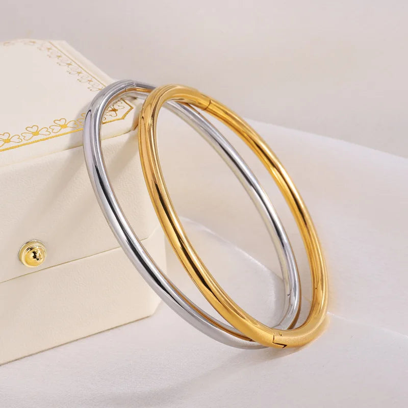 Waterproof Stainless Steel Cuff Bracelet for Women - Openable Metal Bangles Jewelry Gift