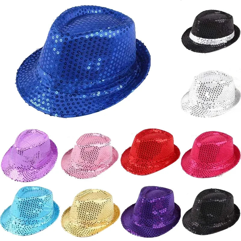 Unisex Glitter Sequin Jazz Hat for Stage Dance Performance Costume