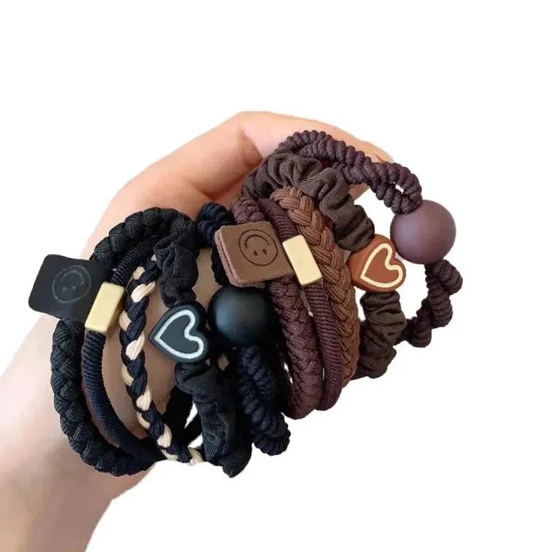 Women's Hair Ring Set - Elastic Leather Ponytail Holders - 10PCS