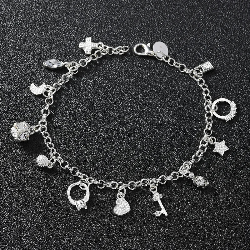 European and American Silver Thirteen Pendant Bracelet for Women - Multi-Element Jewelry