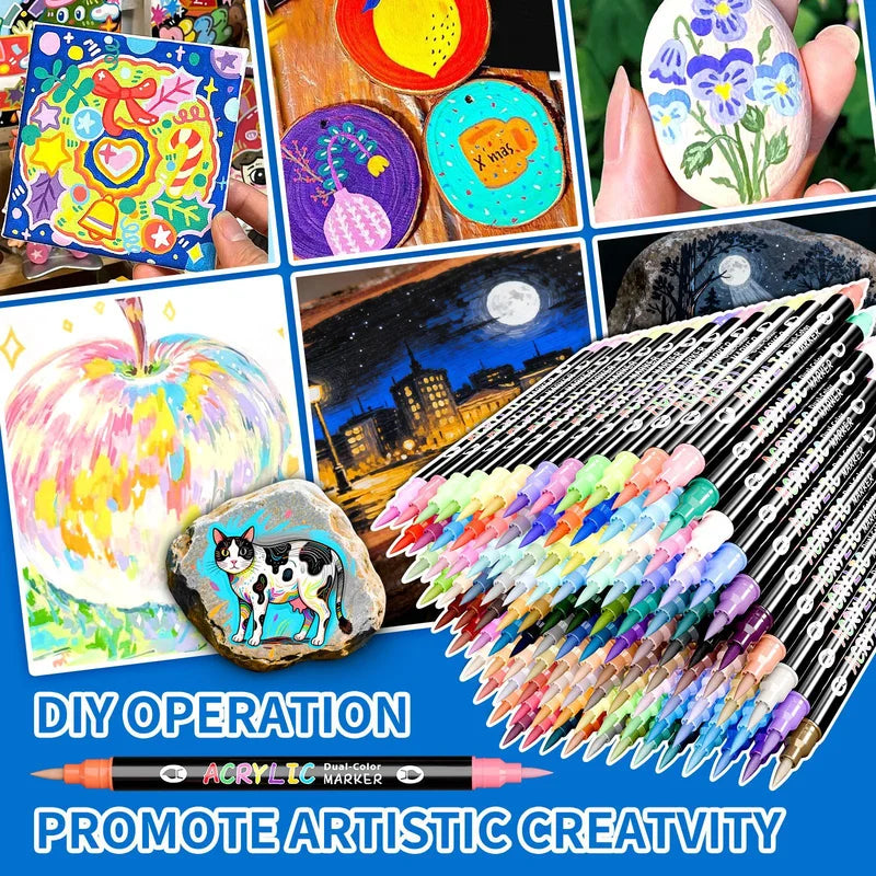Dual-Color Acrylic Paint Markers Set - 48 Water-Based Quick-Dry Paint Pens for Crafts