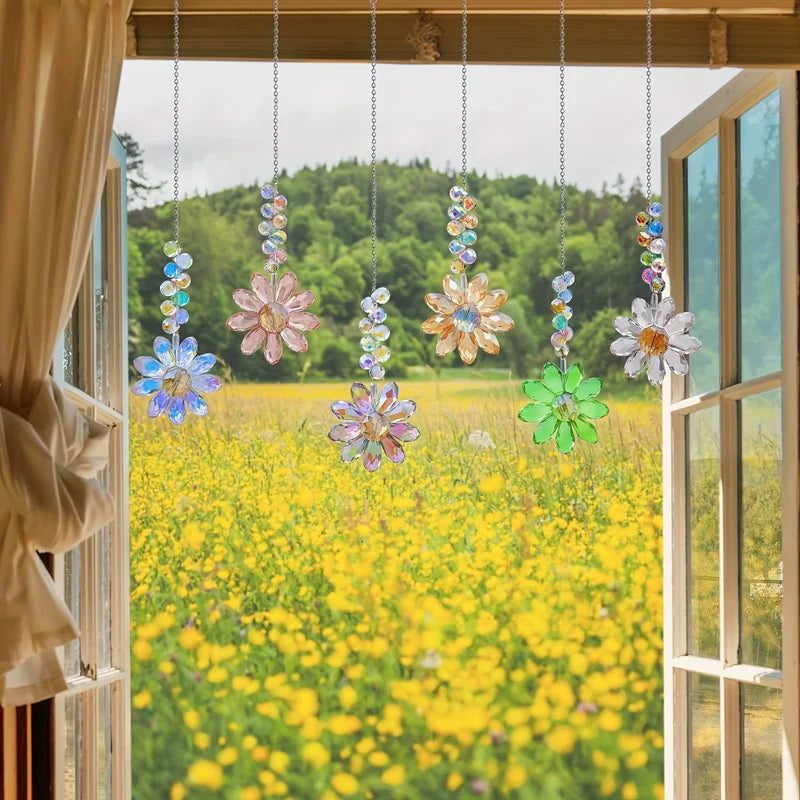 Crystal Sunflower Suncatchers Hanging Ornaments Rainbow Maker Indoor Outdoor Decor Set
