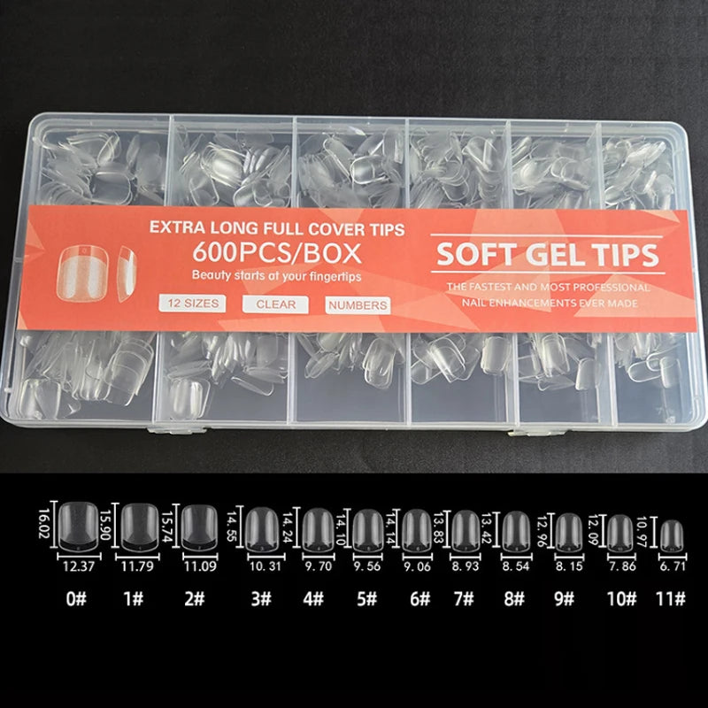 600Pcs Short Square Coffin Fake Nail Tips - Artificial Press-On Manicure Extensions