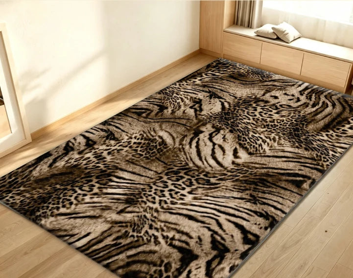 Animal Pattern Leopard Zebra Mix Area Rug Non-Slip Carpet for Living Room Bedroom
